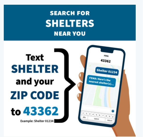 Text Shelter and your zipcode to 43362